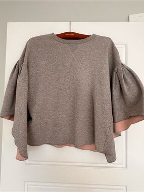 Ted Baker “Orcher” London Grey Sweatshirt with Blush Pink Hem and Sleeve Lining